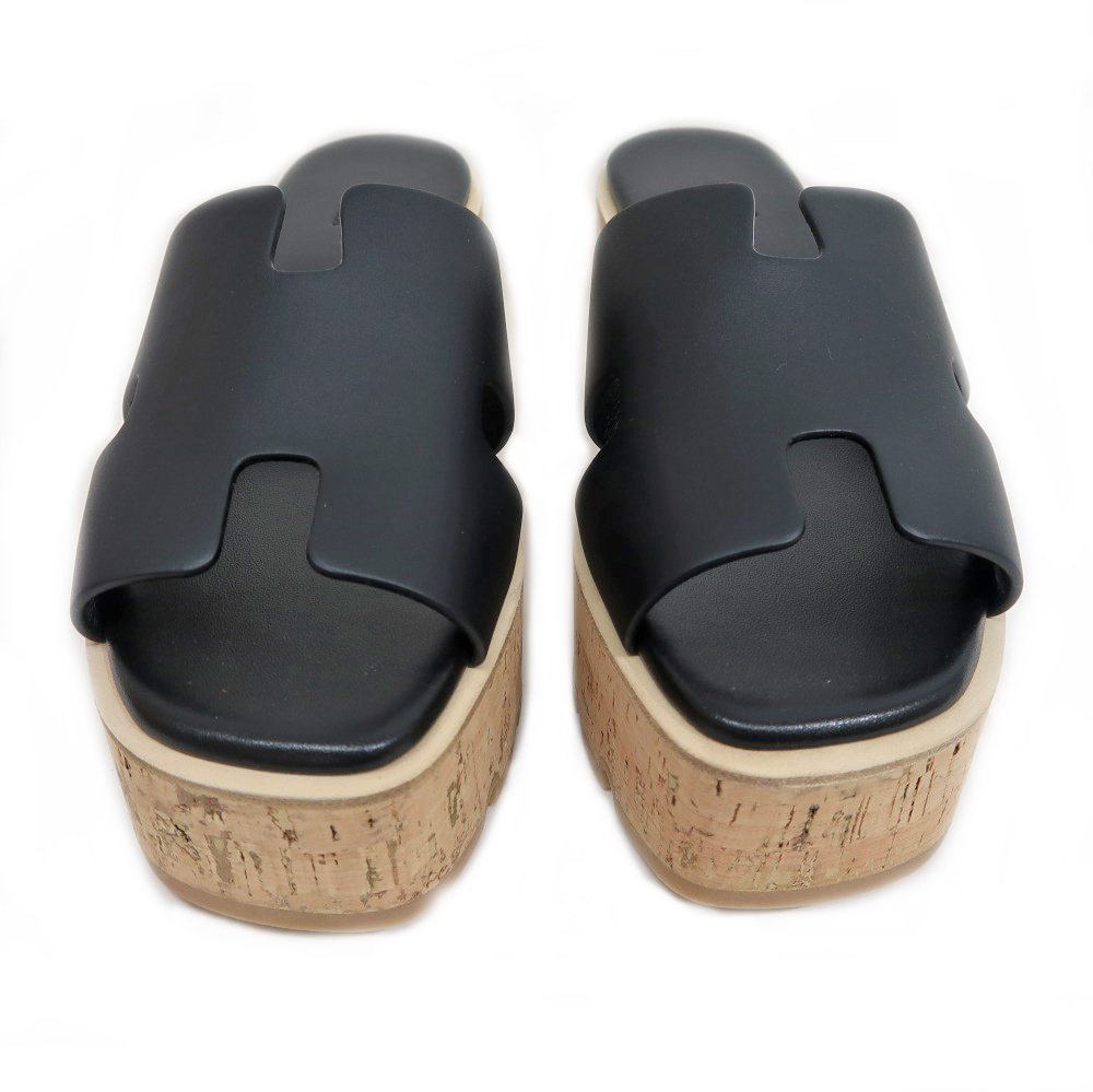 名東】【HERMES】エルメス エズ サンダル サイズ39 レザー ブラック 黒