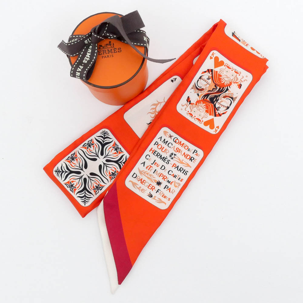 名東】【HERMES】エルメス ツイリー トランプ オレンジ マルチカラー