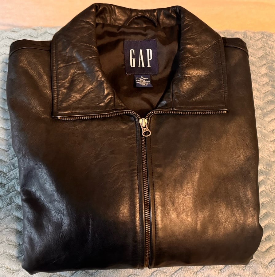 Vintage GAP Black Leather Jacket Medium Heavy | Mercari