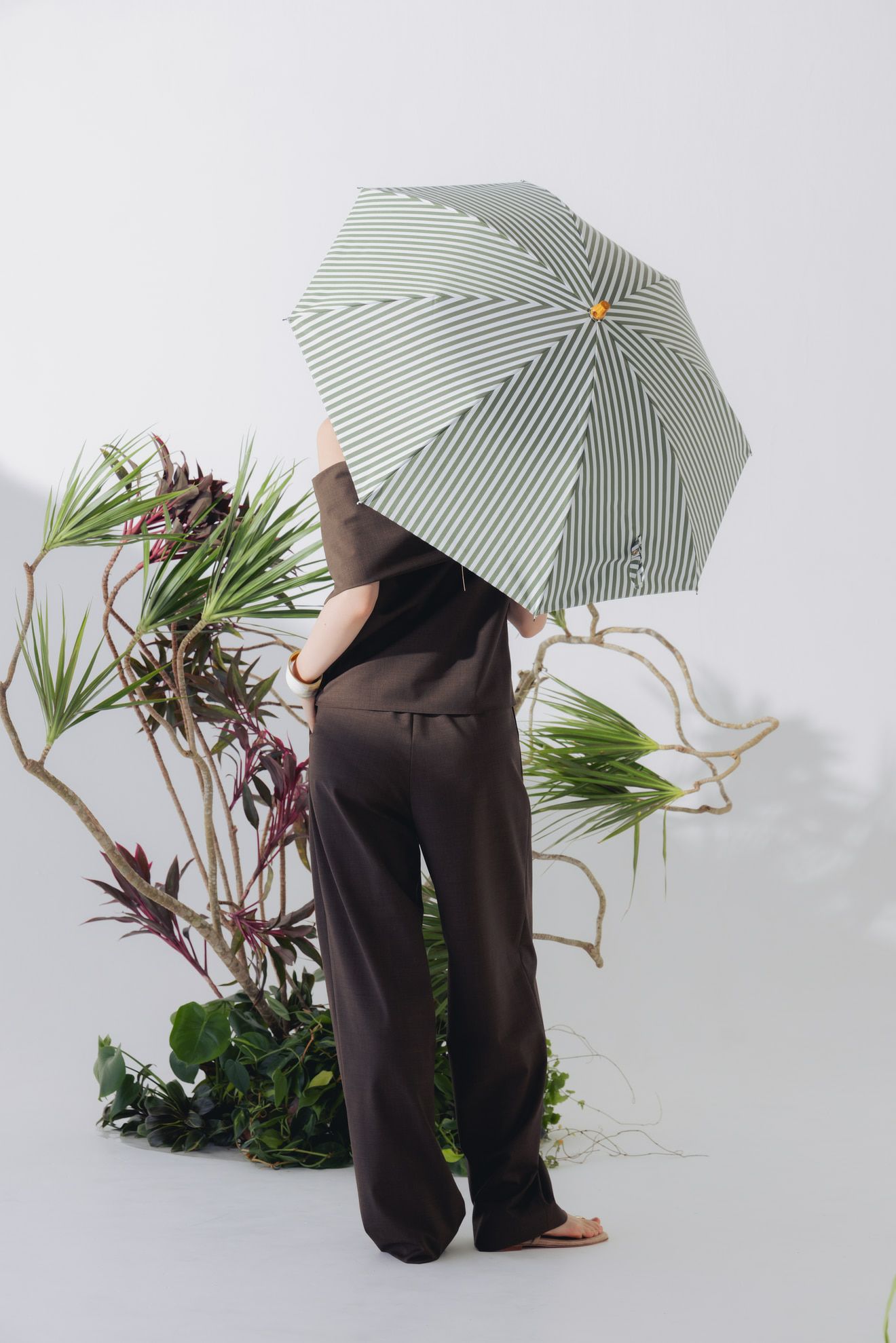 完全遮光100% 2段2WAY 折りたたみ日傘/ストライプ(50cm)