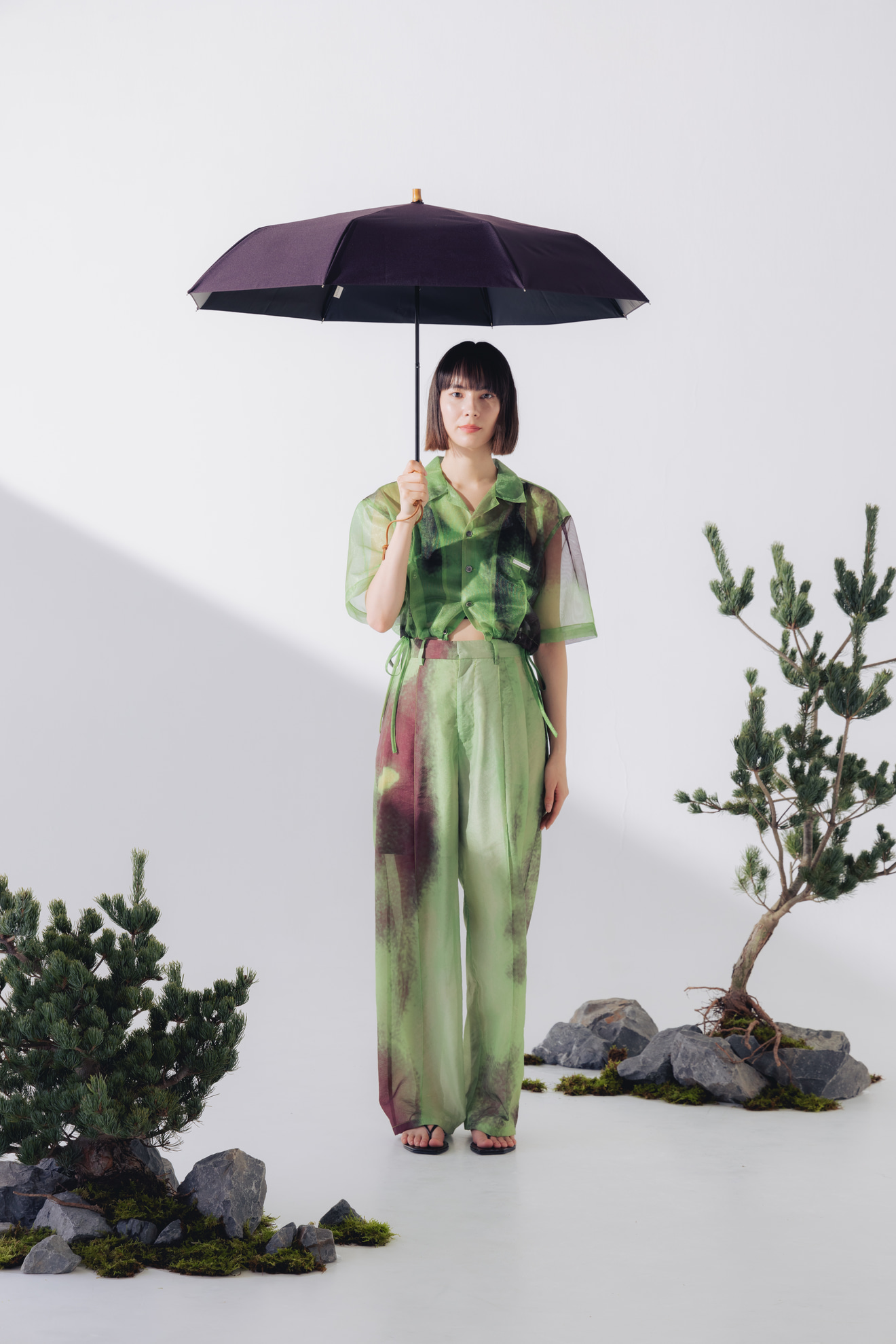 完全遮光100% 3段EASY 折りたたみ日傘/ニュートラル(55cm)