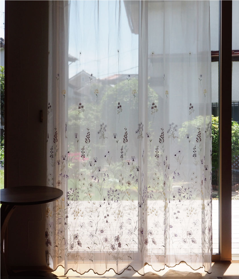 パール付き花柄刺繍レースカーテン 【公式通販】