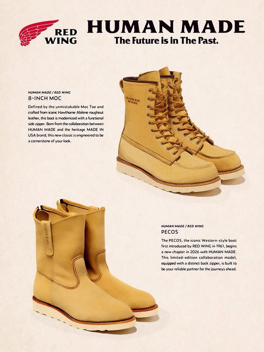 RED WING x HUMAN MADE コラボコレクションが国内1月3日／1月10日より