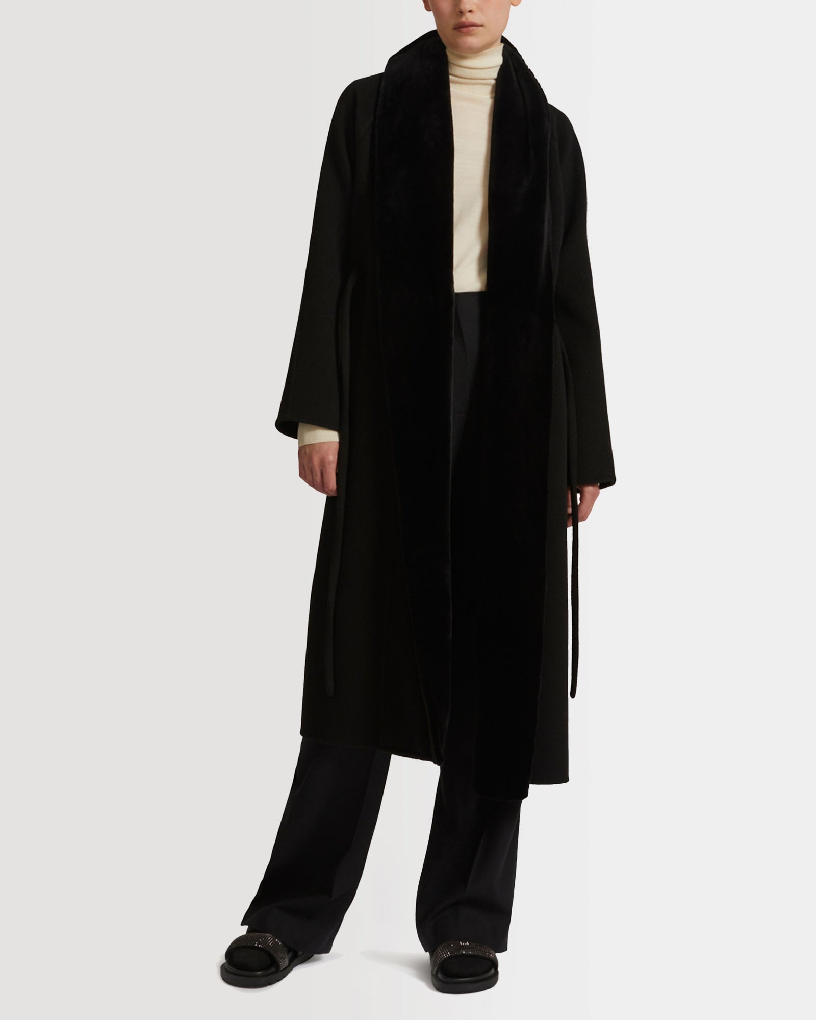 Cashmere wool coat with mink fur - black - Yves Salomon – Yves