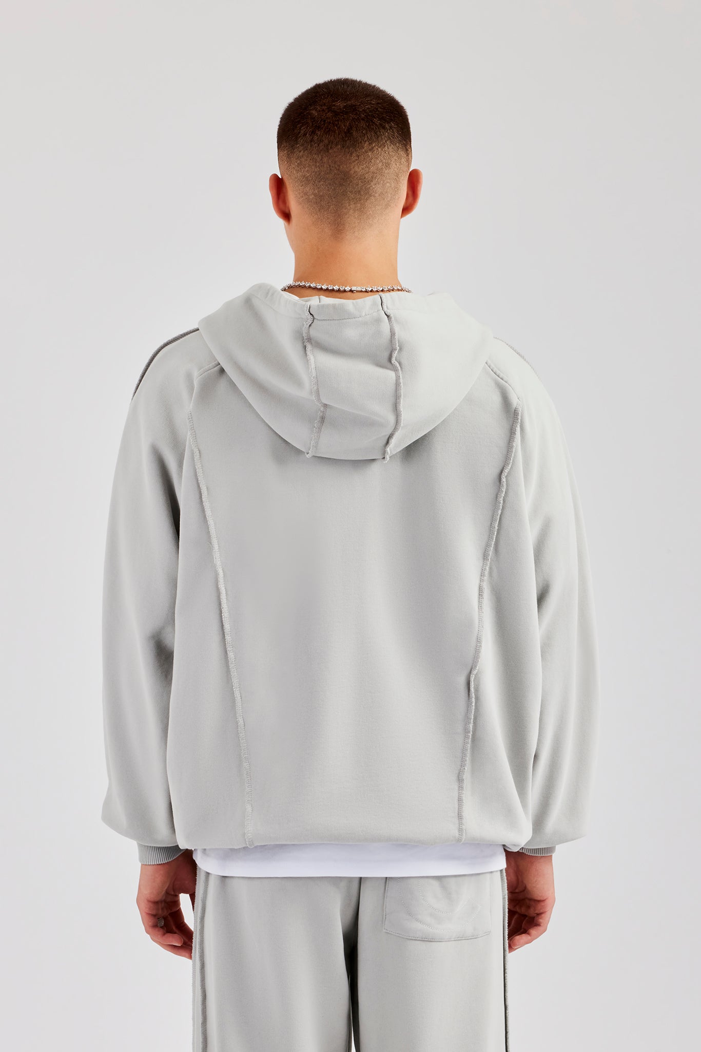 Raw Edge Zip Through Hoodie - Ash Grey | Mens Hoodies & Sweats