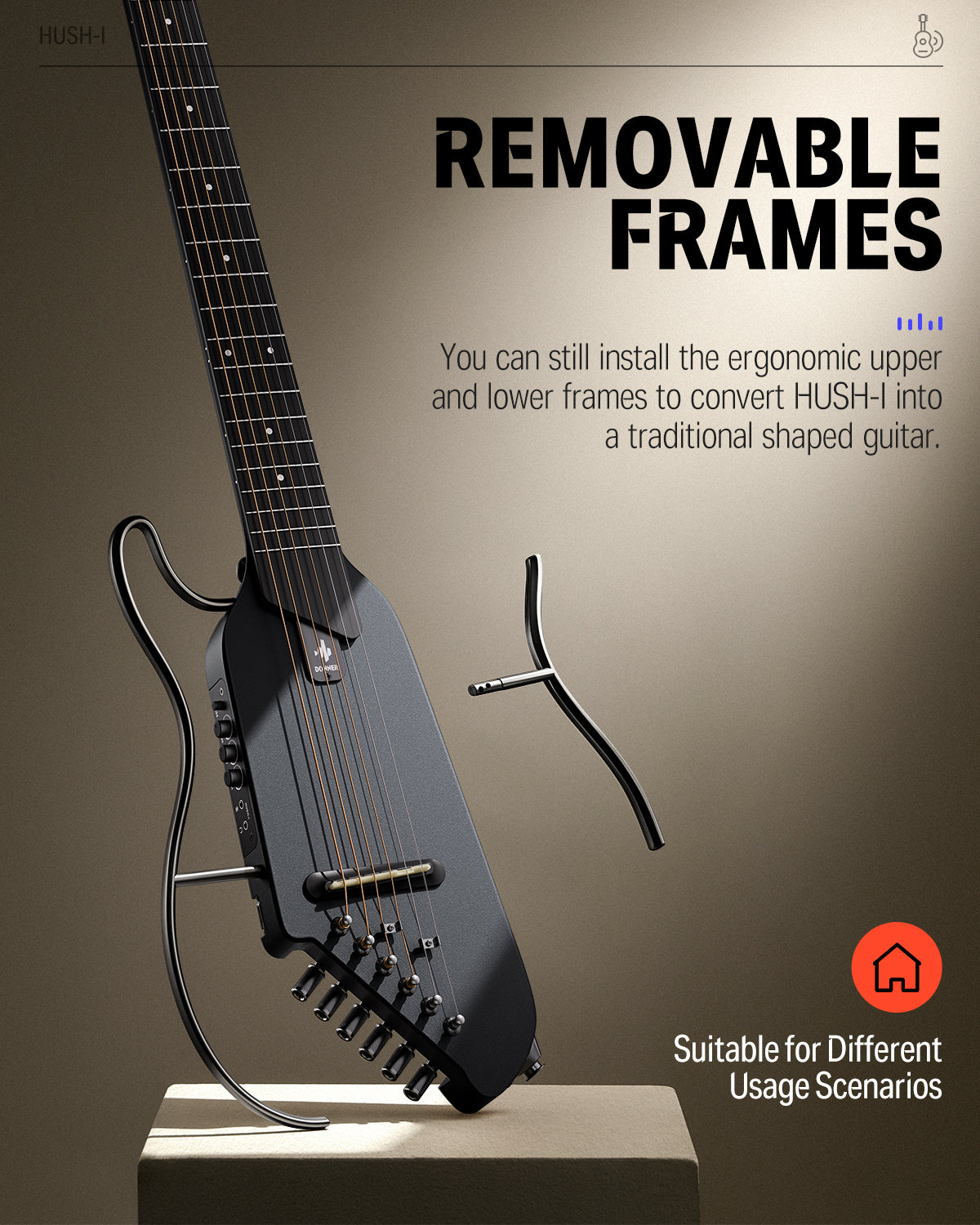 HUSH-I Acoustic-Electric Guitar Kit for Travel Silent Practice Donner