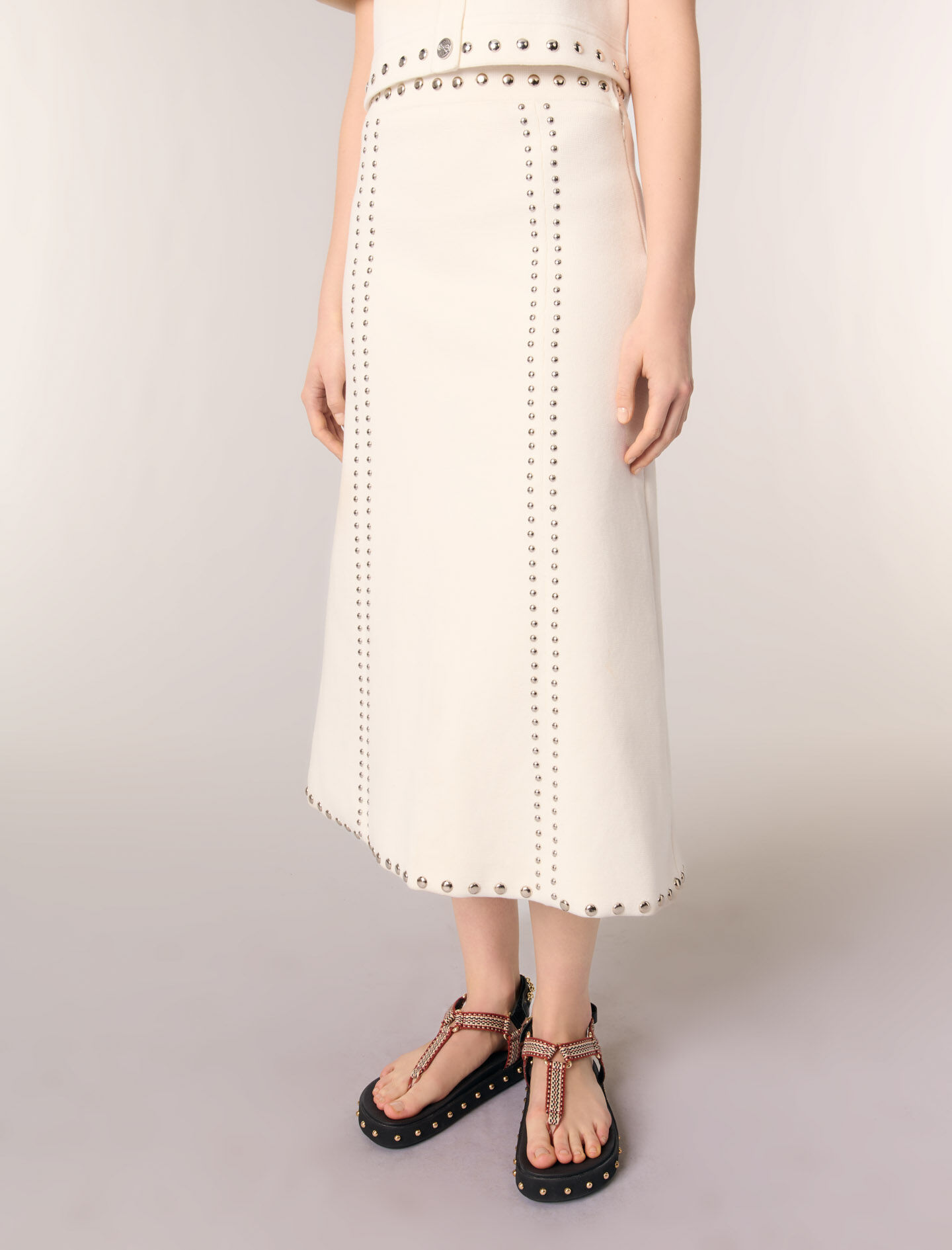 Knit midi skirt with studs White For Women | Maje