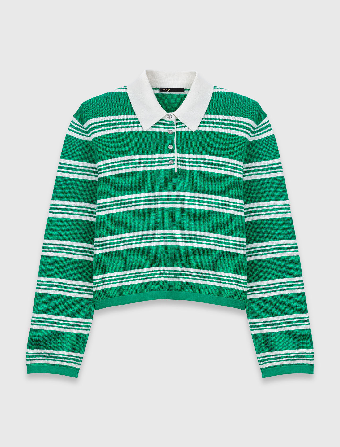Cropped striped polo sweater Green For Women | Maje