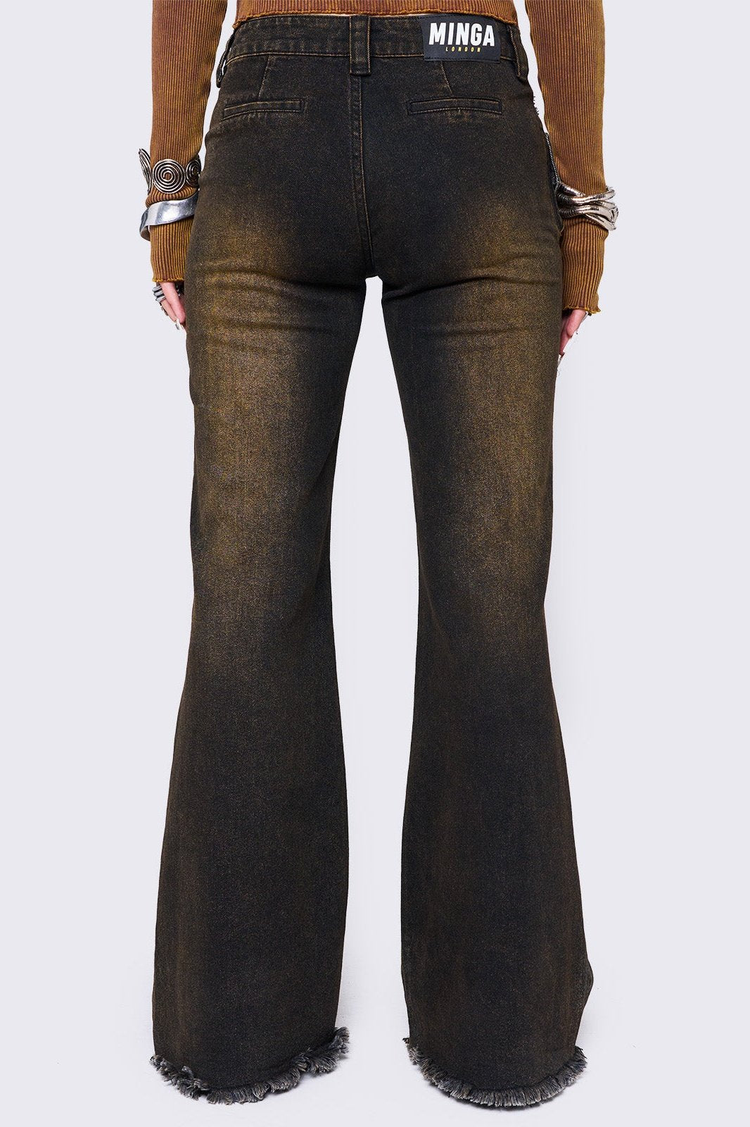 Overdye Belted Distressed Flare Jeans – Y2K Grunge | Minga London