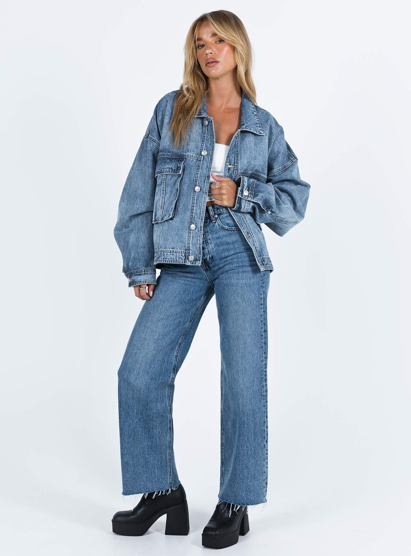 Kier Oversized Jacket Denim Mid Wash | Princess Polly