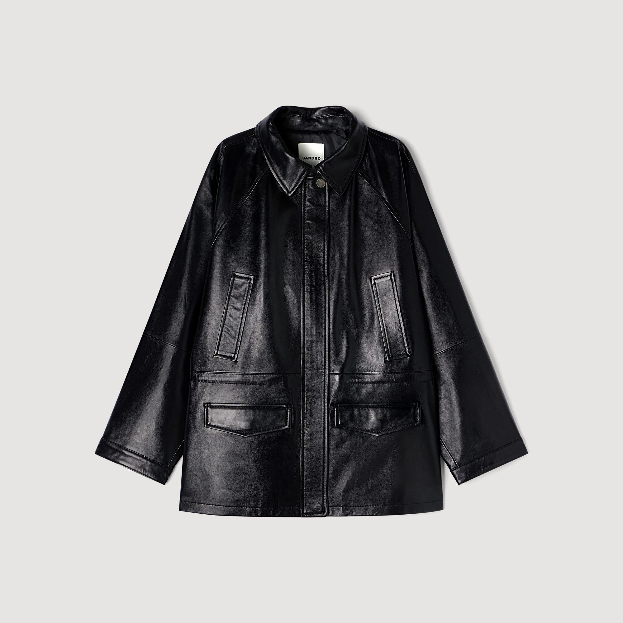 Smooth leather jacket in Black for Women | Sandro Paris