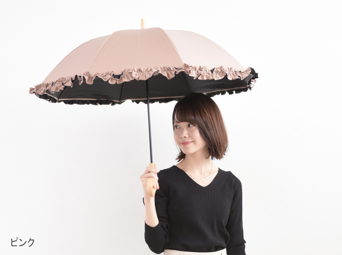 ももな SUN BARRIER 100 フリル付き折り畳み日傘 ブラック SUN