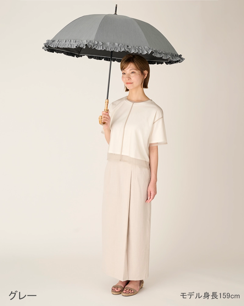 Mサイズ フリル / フロスト | 完全遮光日傘｜サンバリア100