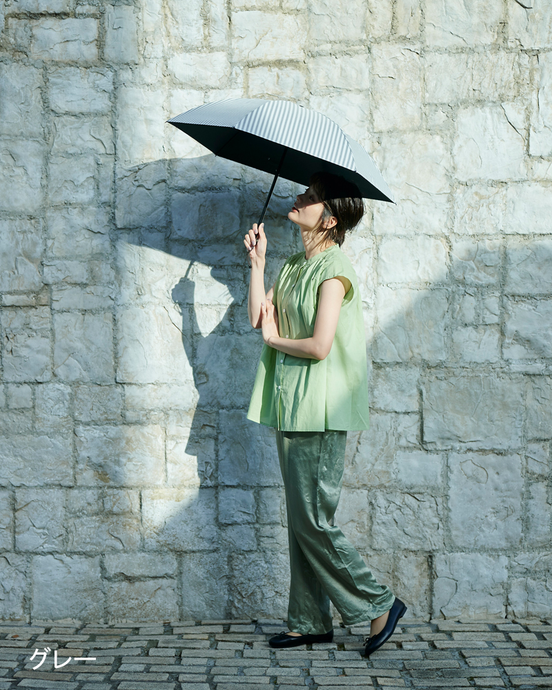 2段折 コンパクト / ストライプ | 完全遮光日傘｜サンバリア100