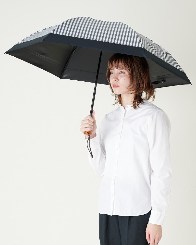 3段折 / 白黒ストライプ | 完全遮光日傘｜サンバリア100