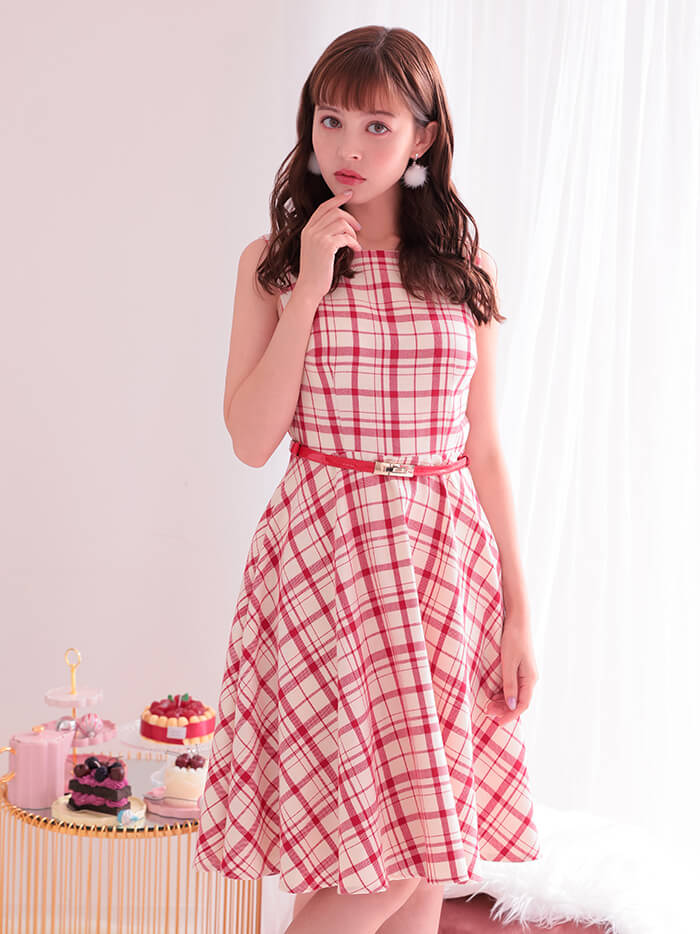 vanityME.onep 赤チェックワンピース ドレス レッド vim-230969-1a