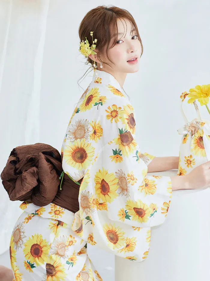 オレンジ花柄 浴衣 マリームーン Malymoon きゅるりんってしてみて