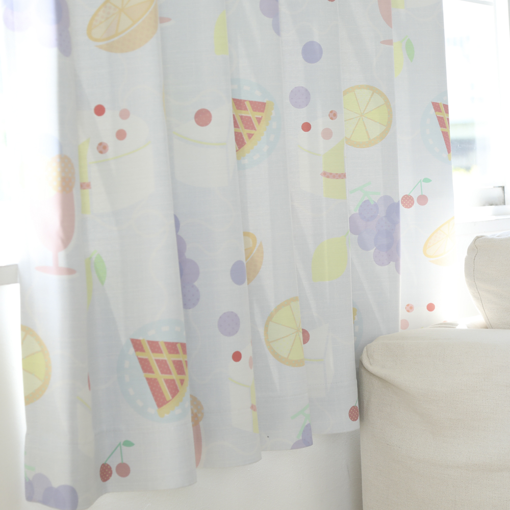 ポップフルーツ】遮光2級 洗濯可 フルーツ柄 ドレープカーテン
