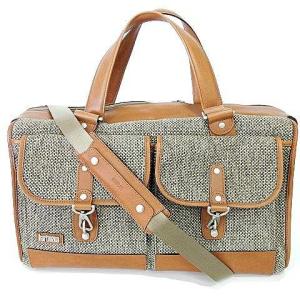 ボストンバッグ 2WAYショルダー ツイード レザーコンビ カデナ付き 茶