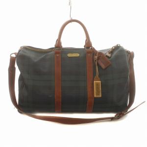 ボストンバッグ ショルダー ハンド 2WAY チェック キャンバス レザー