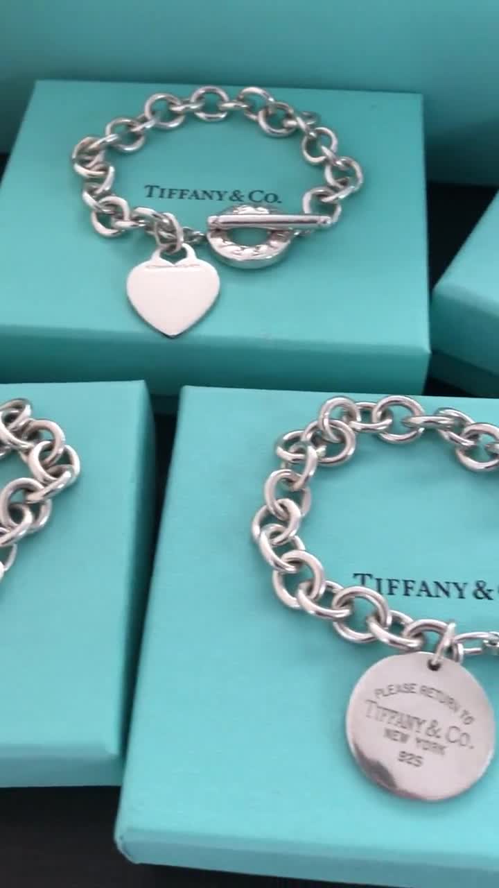 Authentic Tiffany & Co Silver Circle Tag Charm Bracelet, Rare