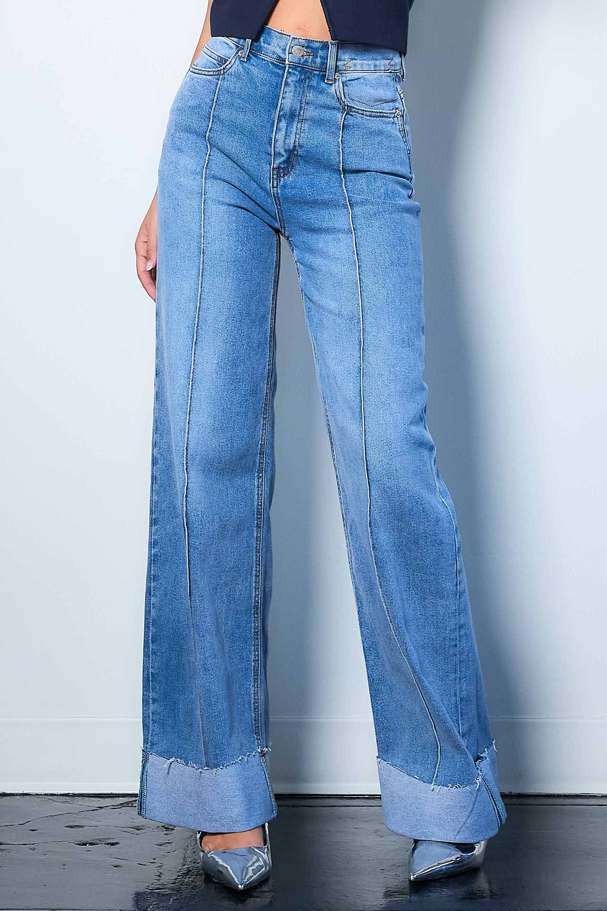 XPT352] Folded Hem Wide Leg Jeans – Vibrant miu