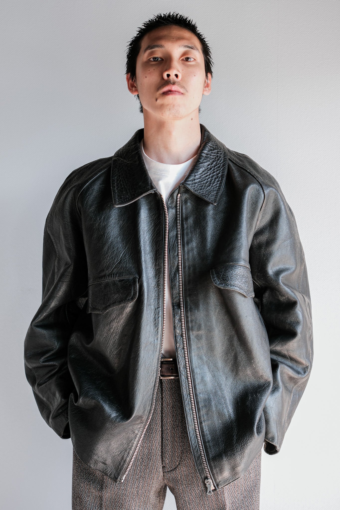 60's】Italian Army Motorcycle Leather Jacket