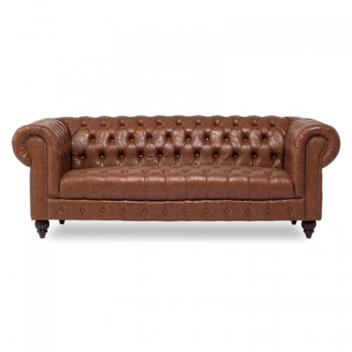 クラブマン 3人掛けソファ ボタン留めシート コーヒーブラウン 合皮