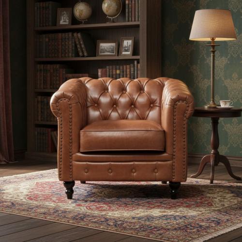 ヴィンセント VCシリーズ 1人掛けソファ ライトブラウン 本革 VC1L23K