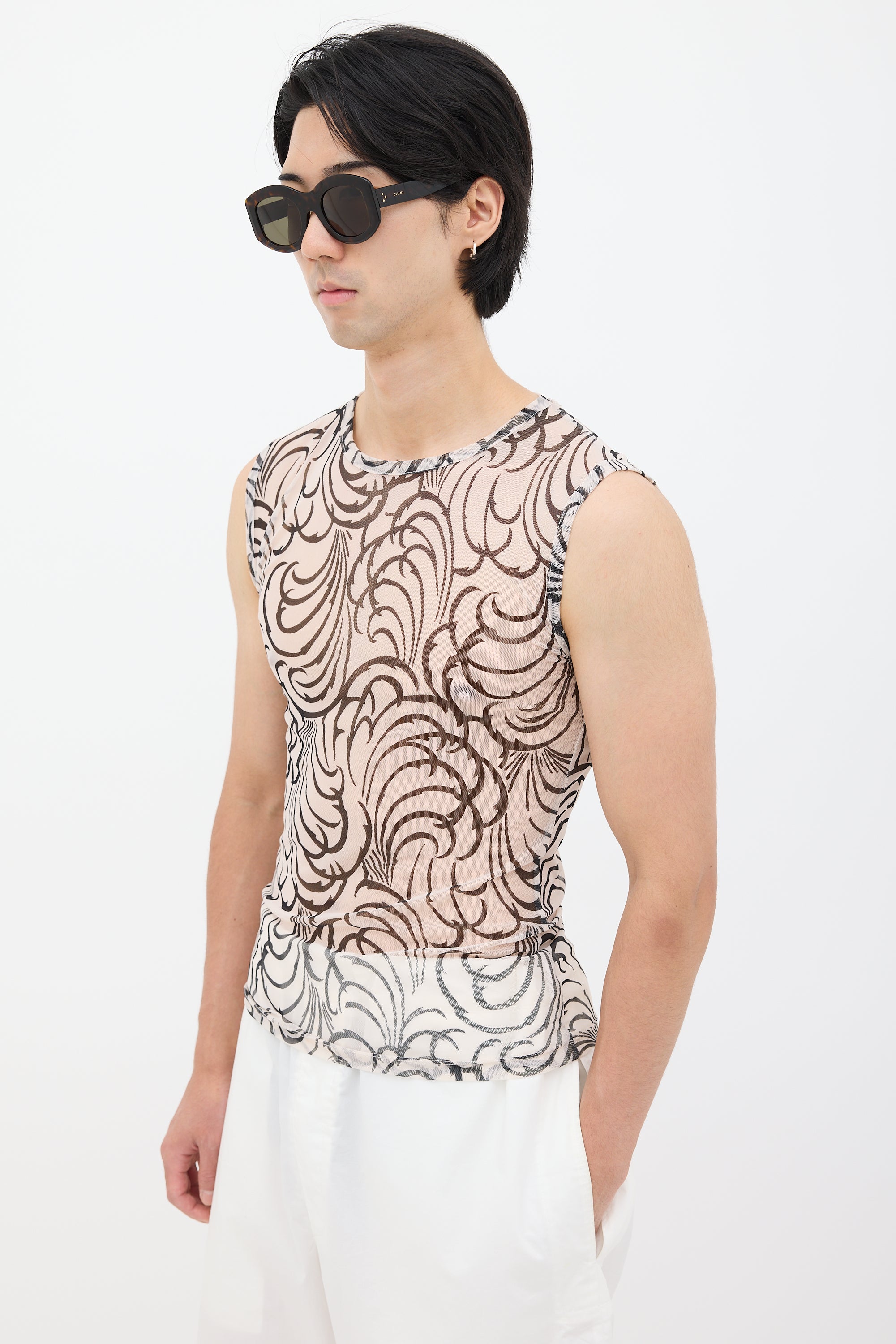 Dries Van Noten // SS 2016 White & Black Mesh Tattoo Tank Top