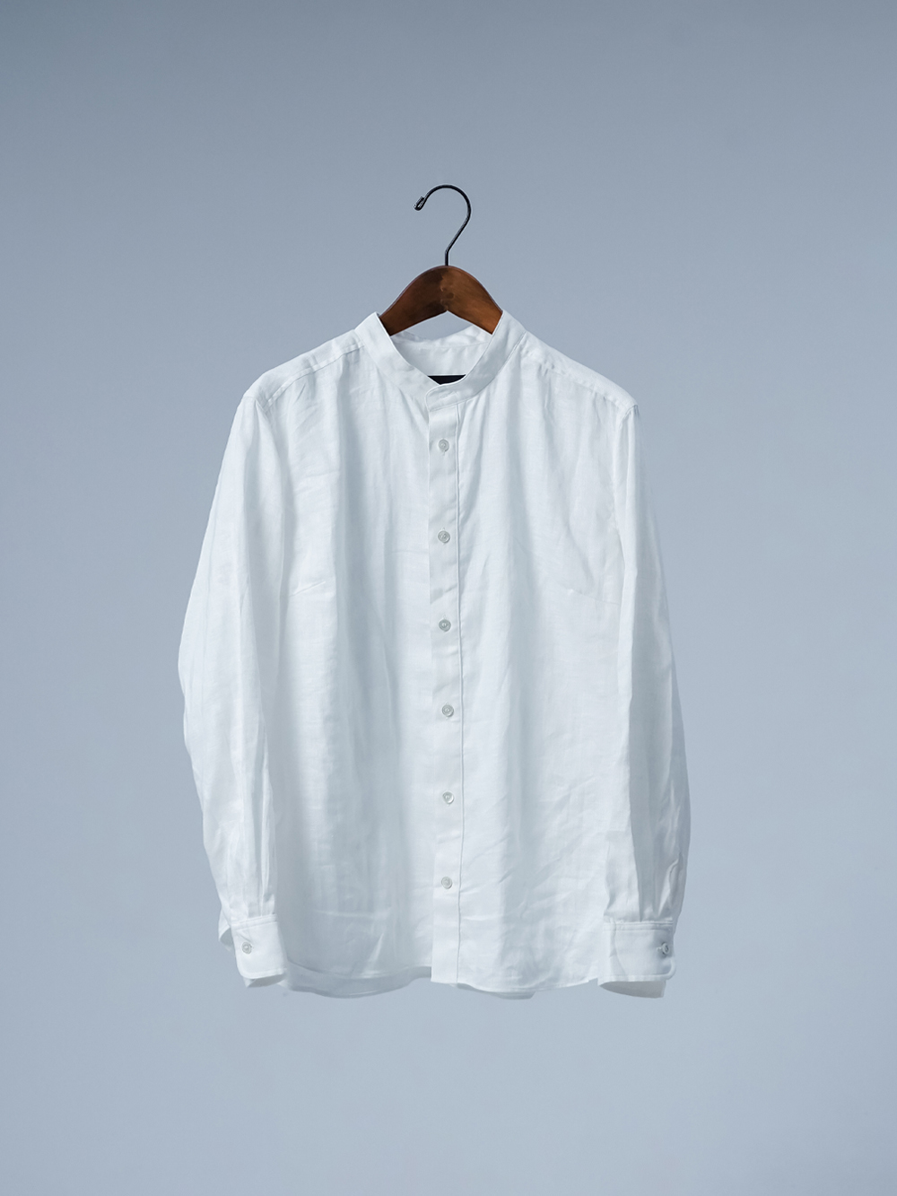 リネンシャツ】数量限定！見習い製作品 手もみスタンドカラーシャツ