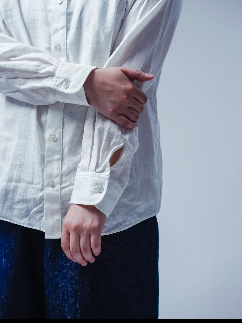 リネンシャツ】数量限定！見習い製作品 手もみスタンドカラーシャツ