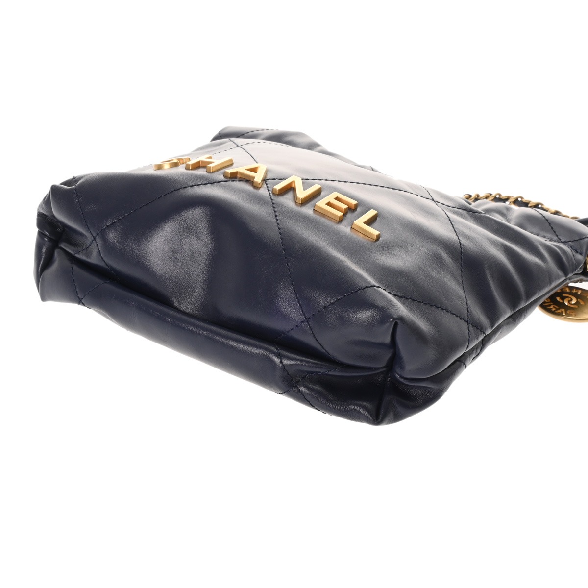 シャネル ミニ ハンドバッグ CHANEL22 ネイビー AS3980 シャイニー