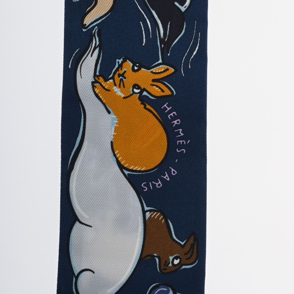 エルメス ツイリー MILLE ET UN LAPINS ネイビー 064007S シルク100