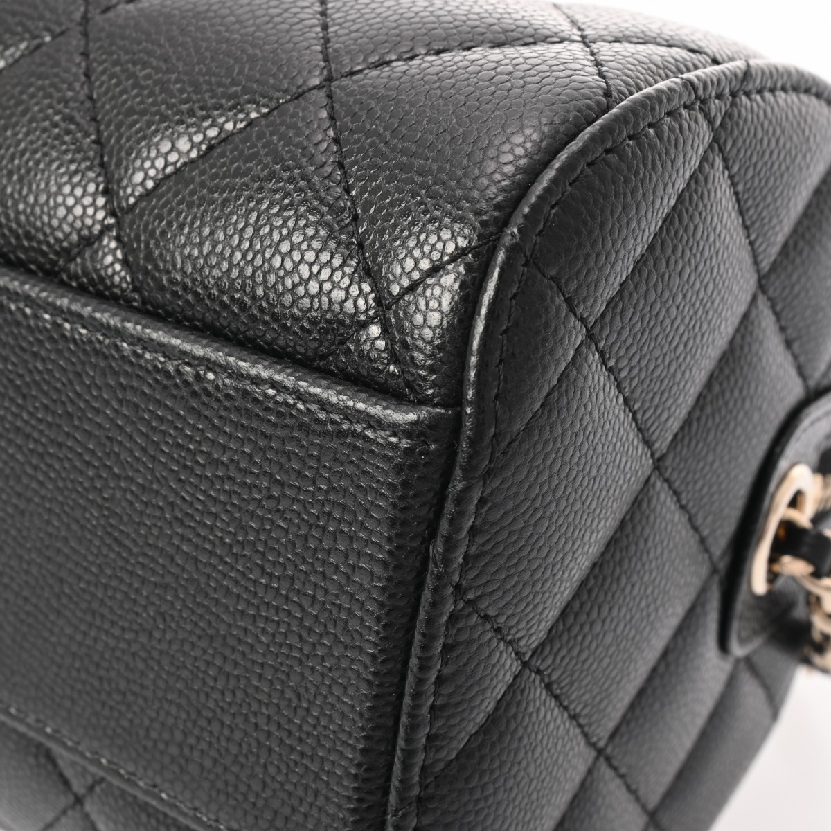 シャネル ミニ ボストンバッグ ブラック グレインドカーフスキン