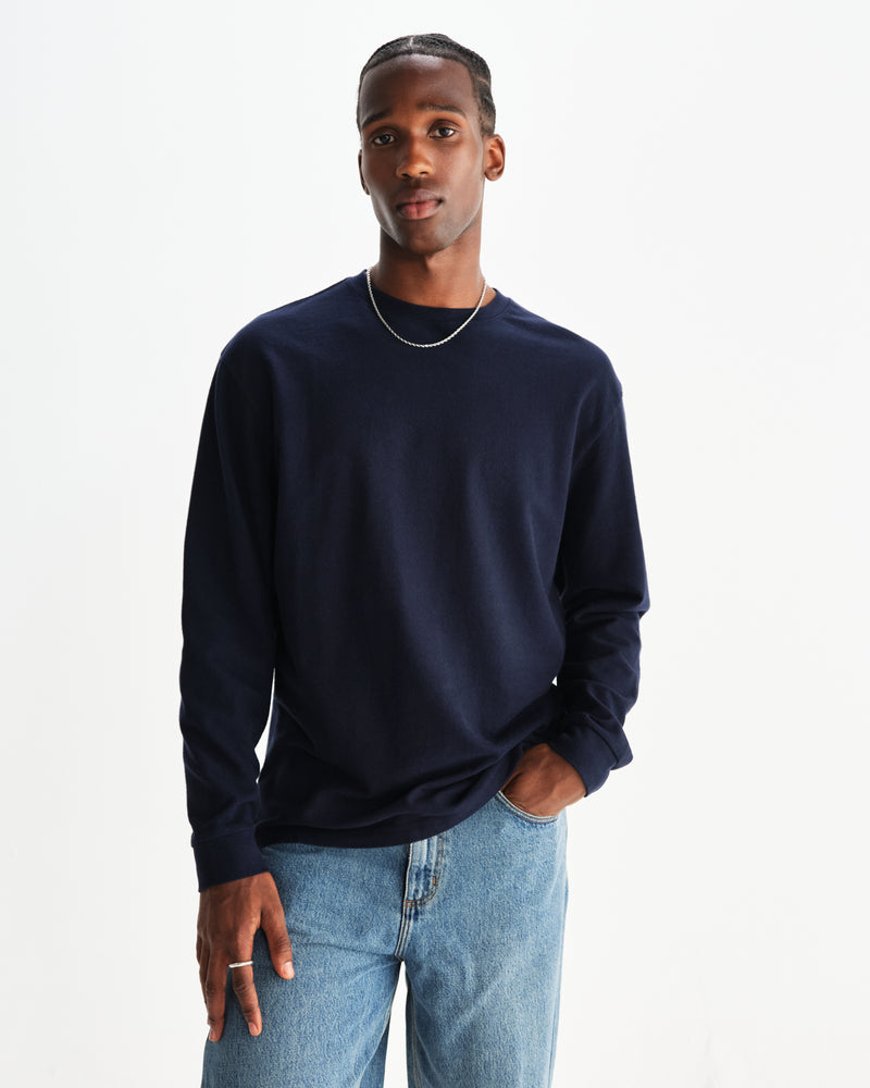 Men's Navy Textured Organic Cotton T-Shirt | Wax London