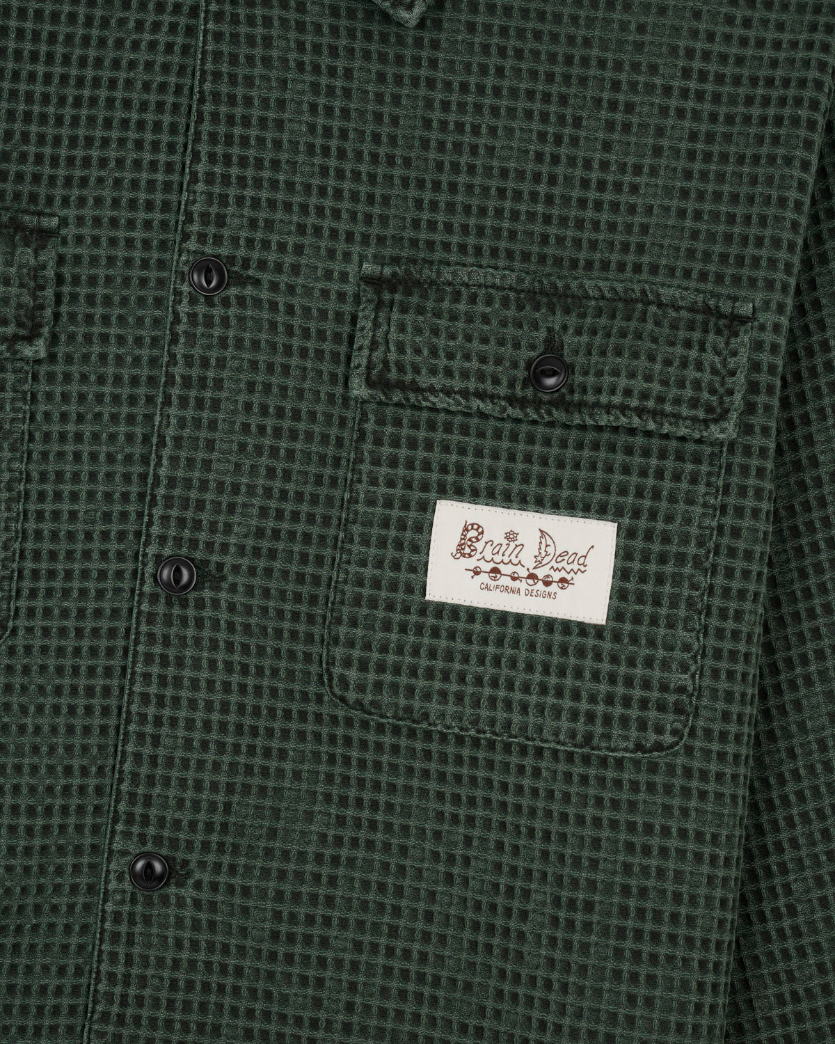 Waffle Button Front Shirt - Dark Green – Brain Dead