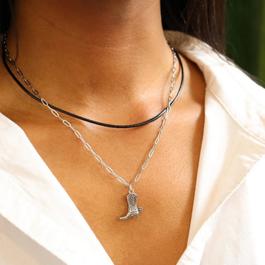 Black Leather Cord Necklace / CHJ0112