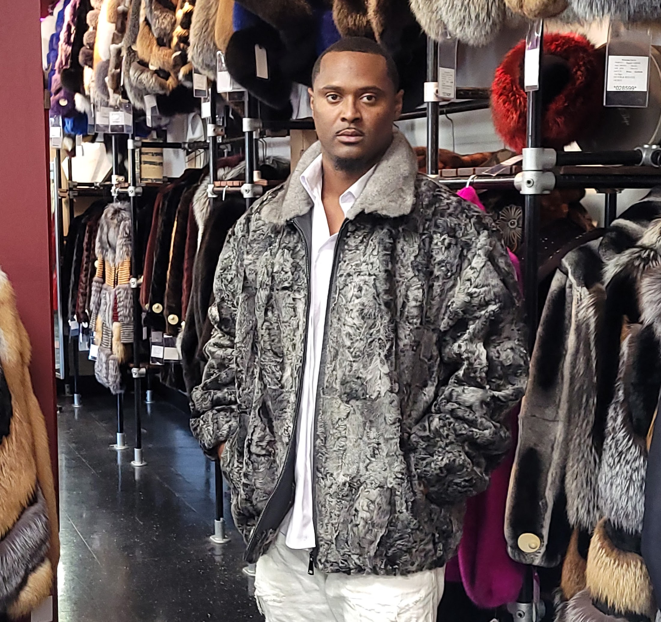 Gray Persian Lamb Jacket Blue Iris Mink Collar – Wolverine Furs