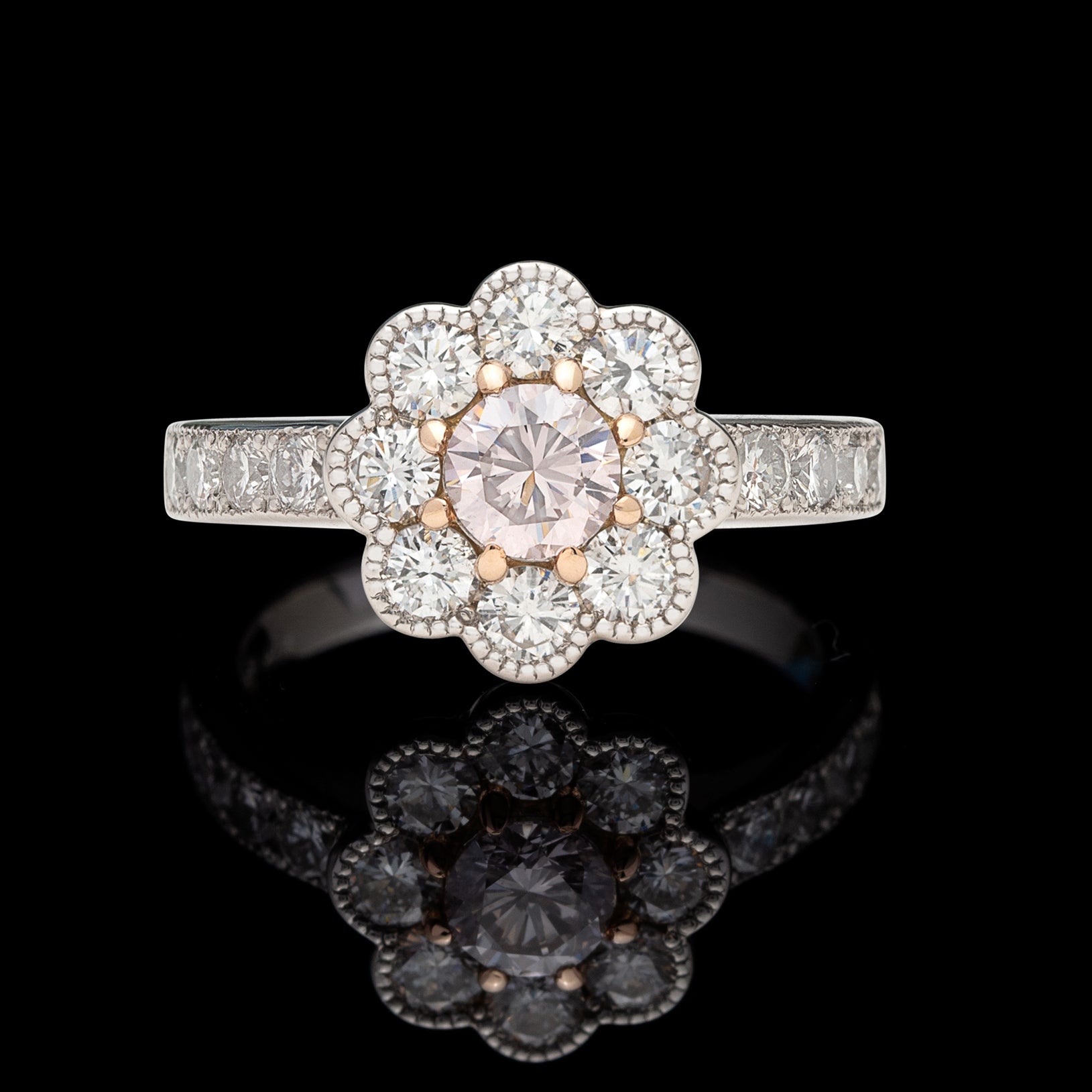 Diamond and Platinum Flower Ring - 66mint Fine Estate Jewelry