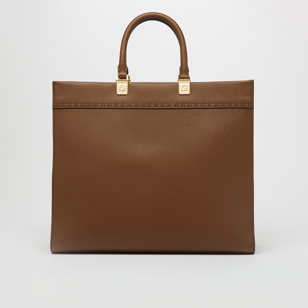 FENDI Sunshine Logo-Debossed Leather Tote Bag in Brown | COCOON