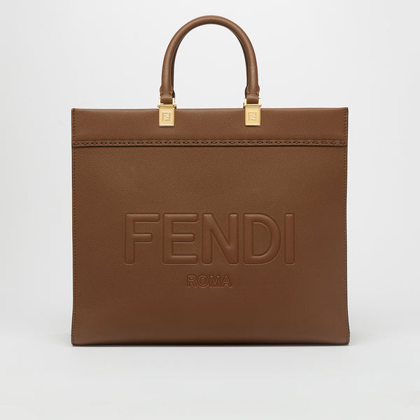 FENDI Sunshine Logo-Debossed Leather Tote Bag in Brown | COCOON