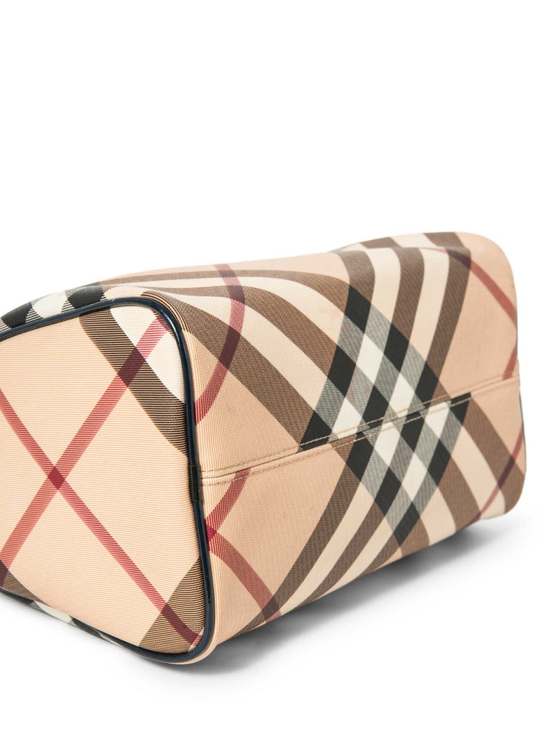 Burberry Nova Check Canvas Leather Boston Bag Beige Navy Blue 25