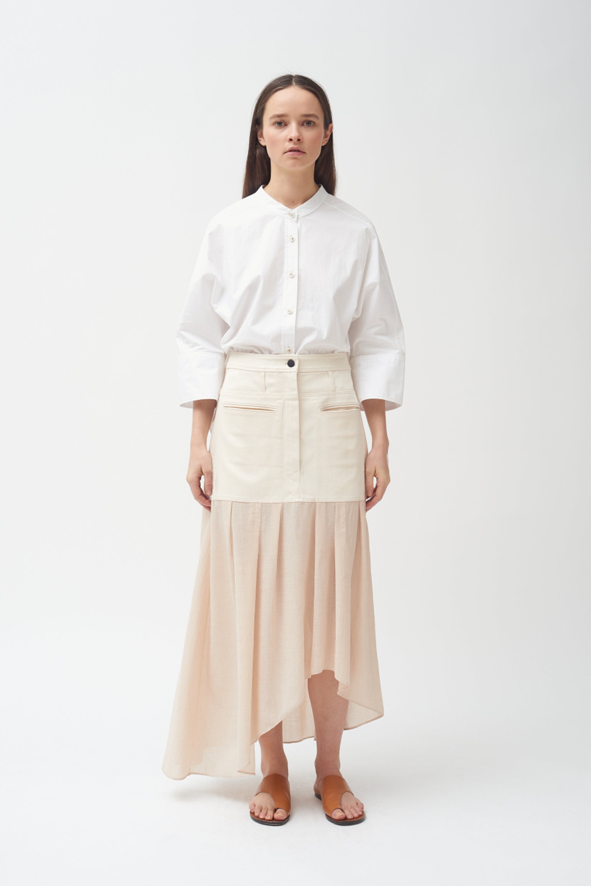Denim Combo Natural Asymmetric Skirt- BEST SELLER | Colovos