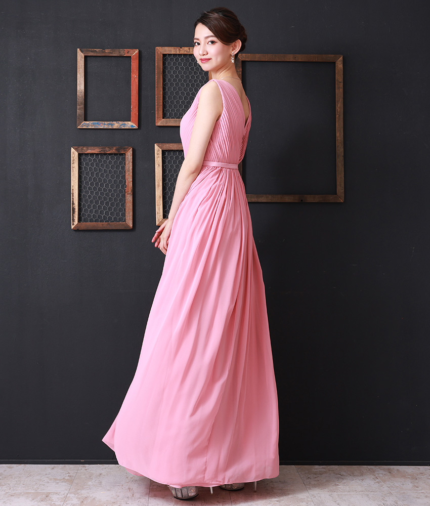 AラインプリーツVネックロングドレス/黒木麗奈 - カラードレス