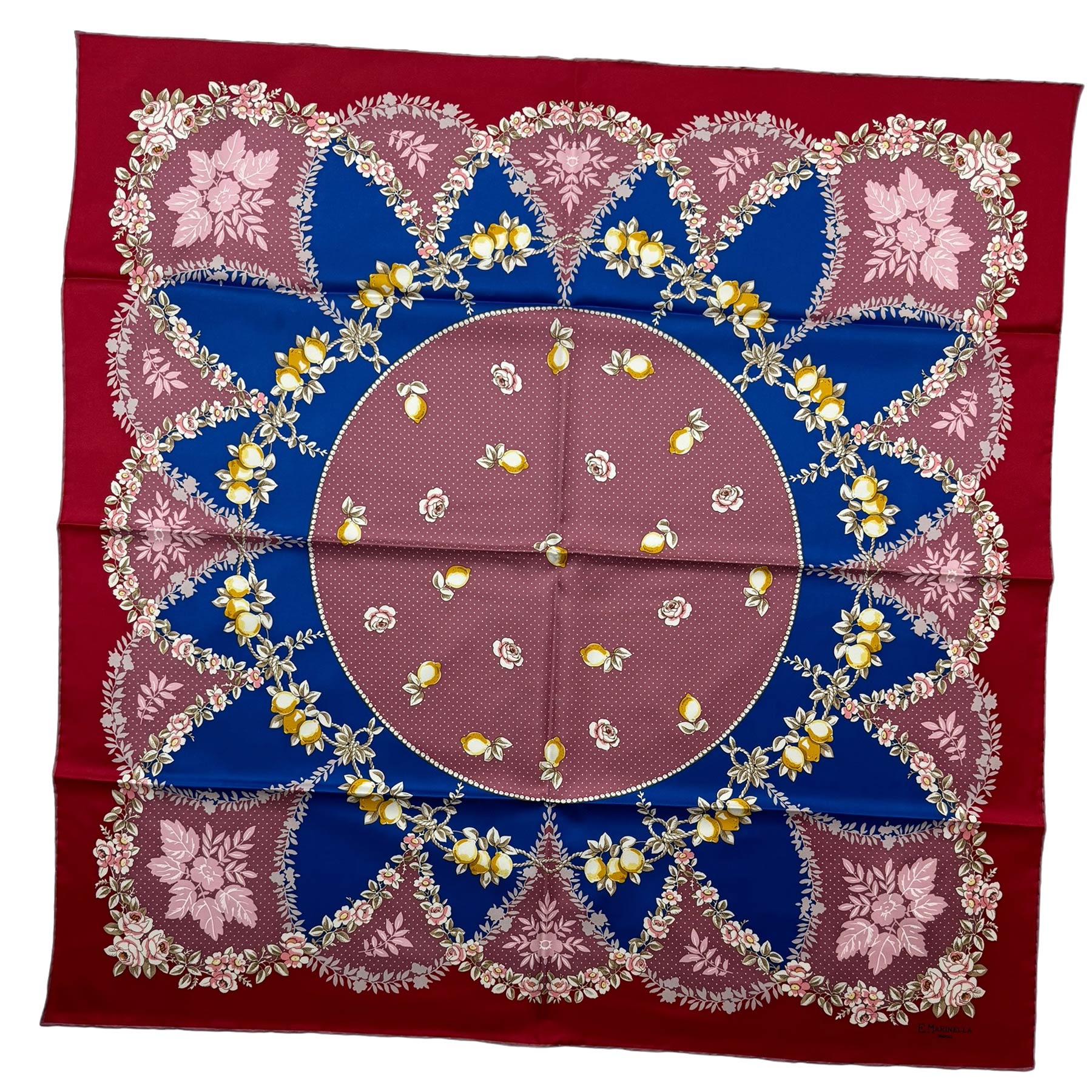 E. Marinella Scarf Maroon Dust Pink Navy Design - Twill Silk