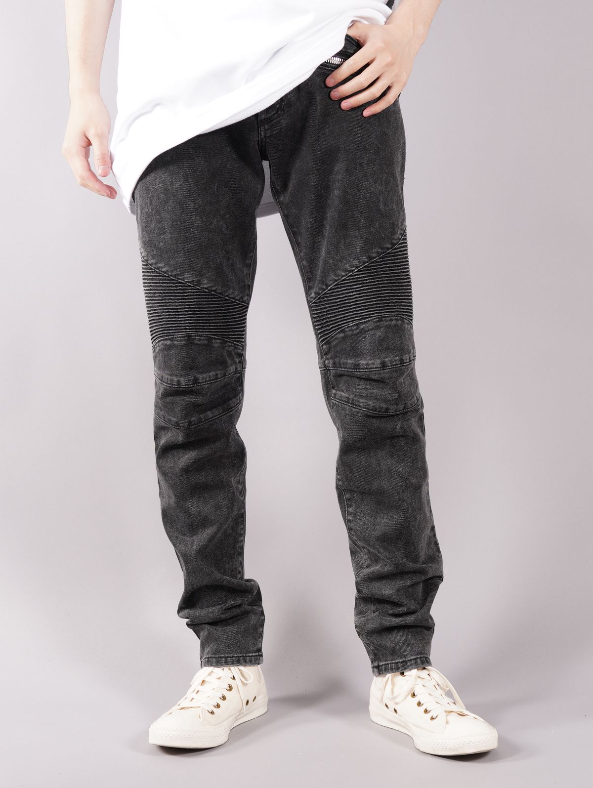 BALMAIN - 【ラスト1点】BH1 BIKER TAPERED BLACK DENIM / バイカー
