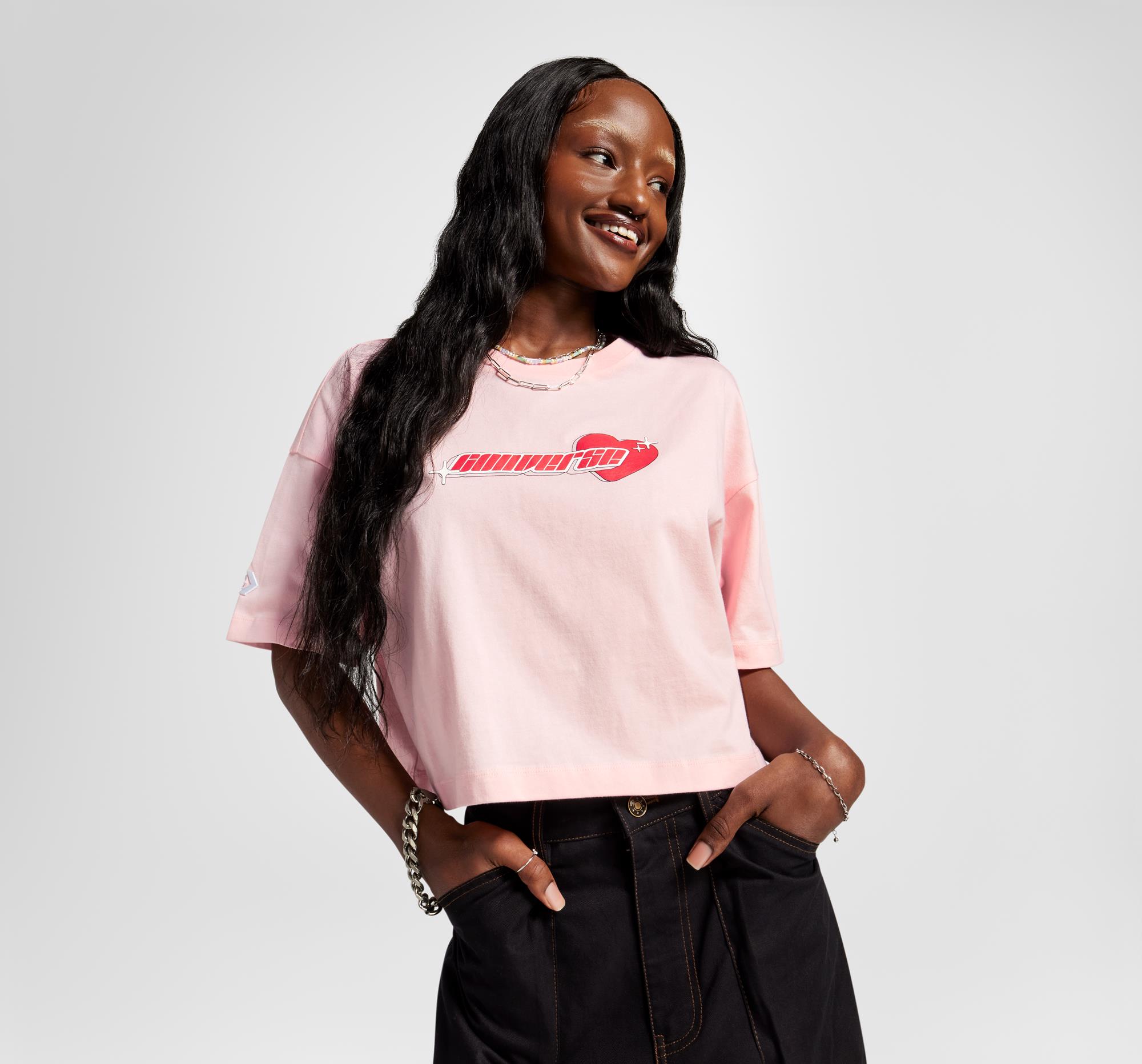 Y2K Heart Cropped Oversized T-Shirt