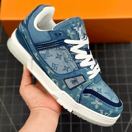 ルイヴィトン スニーカー メンズ モノグラムデニム ブルー 大人気 LV