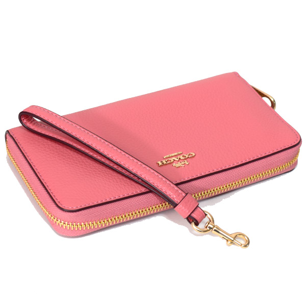 COACH】コーチ ぺブルレザー ロゴ リストレット ロング ジップ